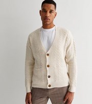 New Look Off White Cable Knit Button Relaxed Fit Cardigan